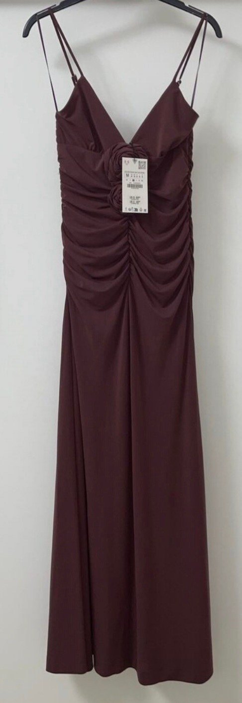 Zara etiketli bordo çiçek figürlü elbise - Görsel 3