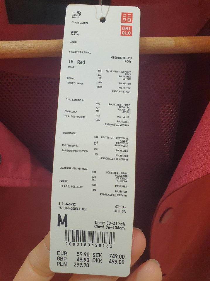 UNIQLO COACH JACKET, kırmızı etiketli - Görsel 3