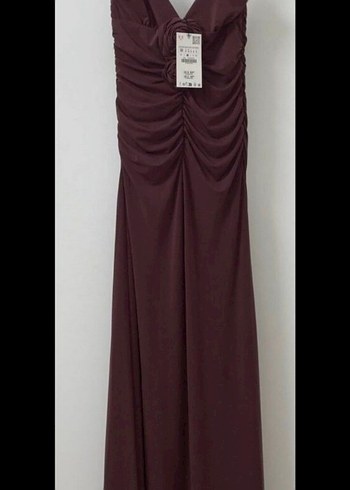 Zara Bordo Drapeli Uzun İnce Askılı Abiye Elbise - Görsel 3