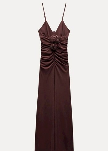 Zara Bordo Drapeli Uzun İnce Askılı Abiye Elbise - Görsel 2