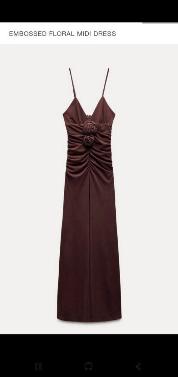 Zara Bordo Drapeli Uzun İnce Askılı Abiye Elbise - Görsel 2