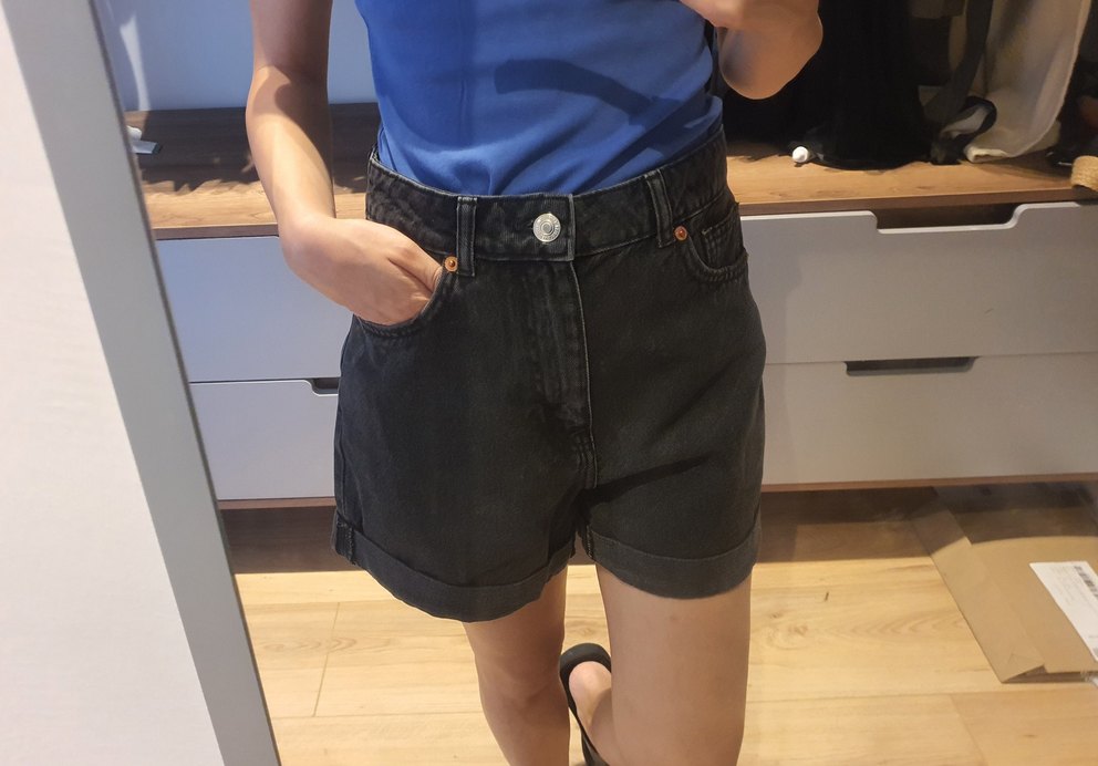 Mango Siyah Mini Mom Kot Şort - Görsel 5