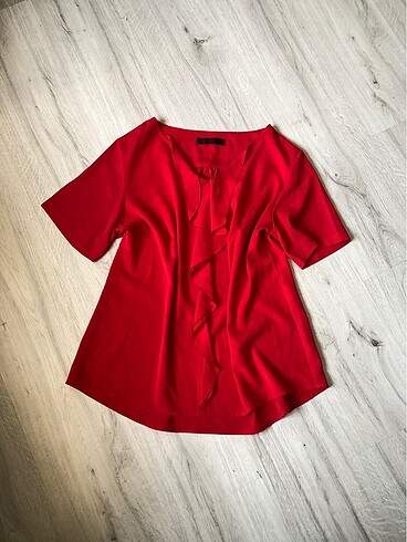 Kırmızı Kısa Kollu Şık Klasik Bluz