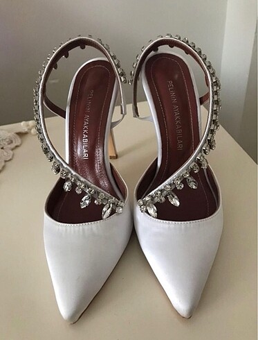 38 Beden beyaz Renk Beyaz Taşlı Stiletto
