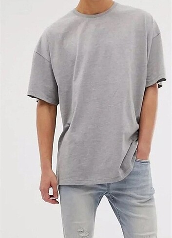 Erkek Gri tişört Oversize Erkek Tişört
