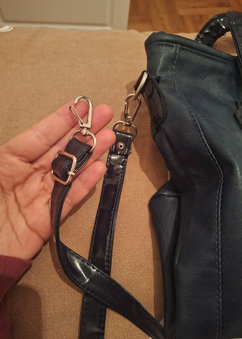 lacivert Kadın Deri Omuz Çantası - Görsel 2