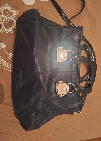 lacivert Kadın Deri Omuz Çantası - Görsel 3