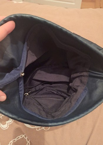 lacivert Kadın Deri Omuz Çantası - Görsel 4