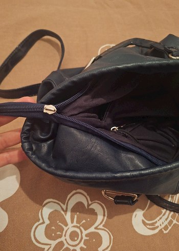 lacivert Kadın Deri Omuz Çantası - Görsel 5