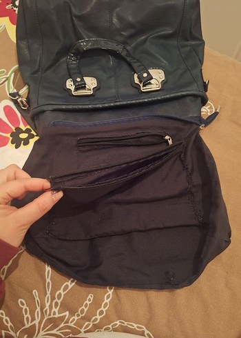 lacivert Kadın Deri Omuz Çantası - Görsel 6