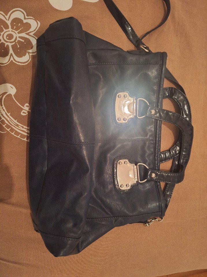 lacivert Kadın Deri Omuz Çantası - Görsel 3