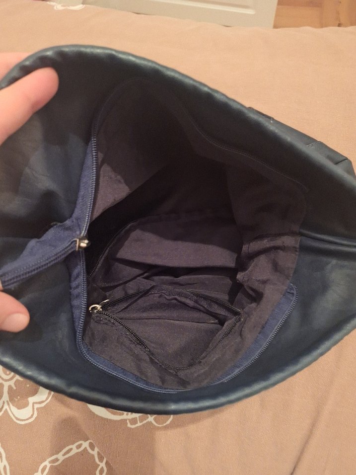 lacivert Kadın Deri Omuz Çantası - Görsel 4