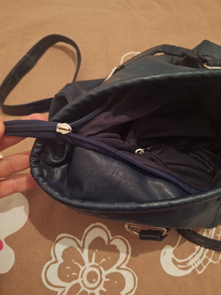 lacivert Kadın Deri Omuz Çantası - Görsel 5