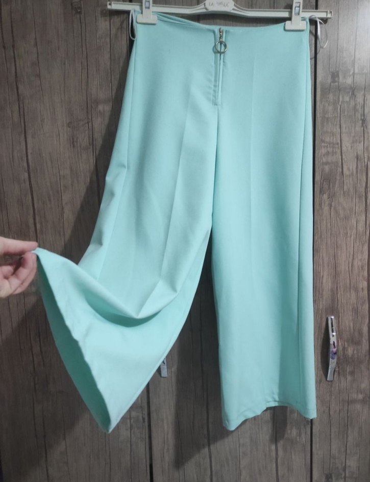 Turkuaz Drapeli Kadın Kumaş Pantolon - Görsel 2