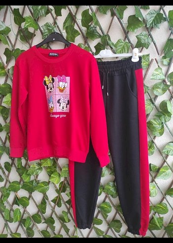 Kırmızı Baskılı Uzun Kollu Kadın eşofman Takımı - Görsel 5