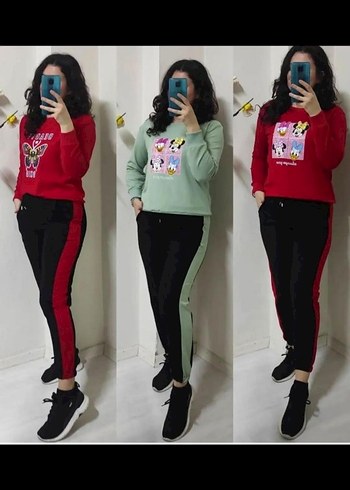 Kırmızı Baskılı Uzun Kollu Kadın eşofman Takımı - Görsel 7