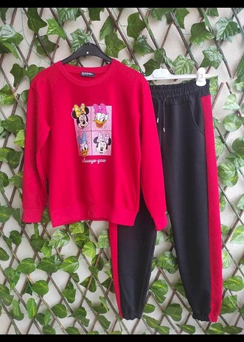 Kırmızı Baskılı Uzun Kollu Kadın eşofman Takımı - Görsel 2