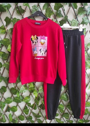 Kırmızı Baskılı Uzun Kollu Kadın eşofman Takımı - Görsel 3