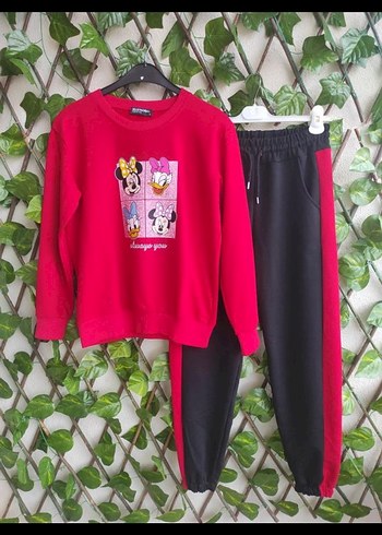 Kırmızı Baskılı Uzun Kollu Kadın eşofman Takımı - Görsel 6