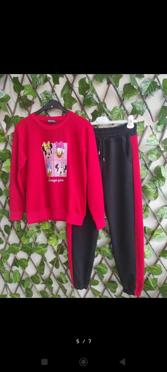 Kırmızı Baskılı Uzun Kollu Kadın eşofman Takımı - Görsel 5