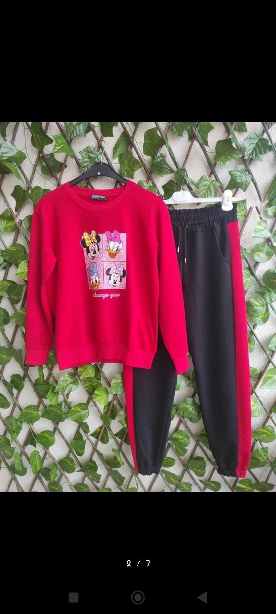 Kırmızı Baskılı Uzun Kollu Kadın eşofman Takımı - Görsel 2