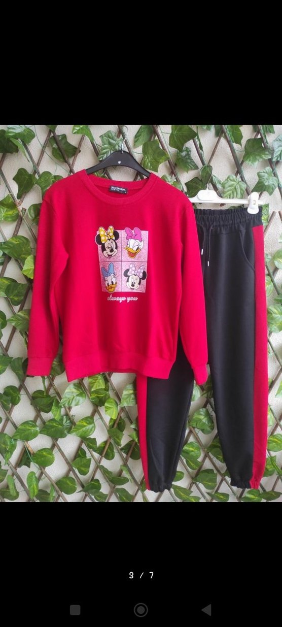 Kırmızı Baskılı Uzun Kollu Kadın eşofman Takımı - Görsel 3