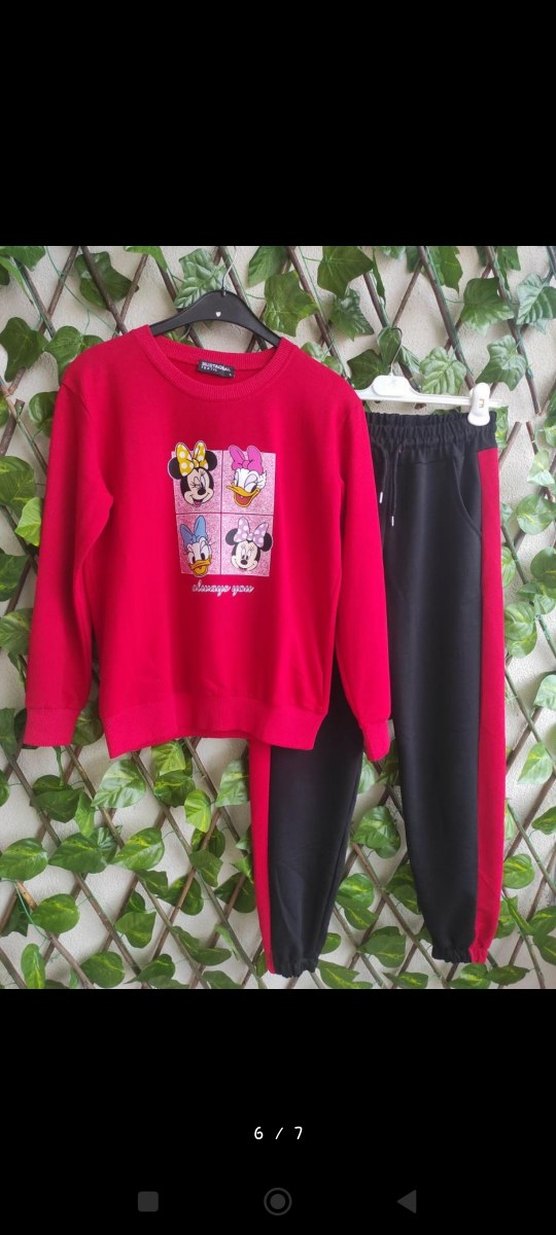 Kırmızı Baskılı Uzun Kollu Kadın eşofman Takımı - Görsel 4