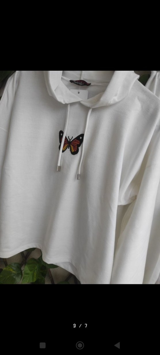 Beyaz Kelebek Baskılı Kapüşonlu Eşofman Takımı - Görsel 3