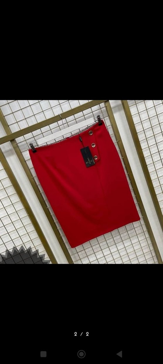 buyuk beden Düğmeli Kırmızı Mini Kalem Etek - Görsel 2