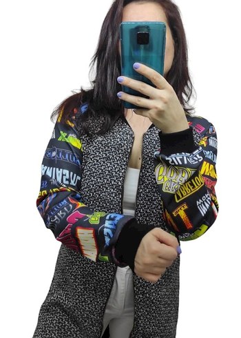 Renkli Desenli Kapüşonlu Kadın Uzun Ceket - Görsel 5