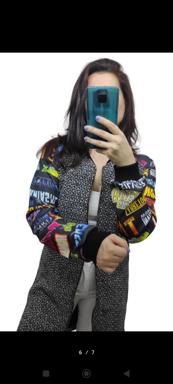 Renkli Desenli Kapüşonlu Kadın Uzun Ceket - Görsel 5