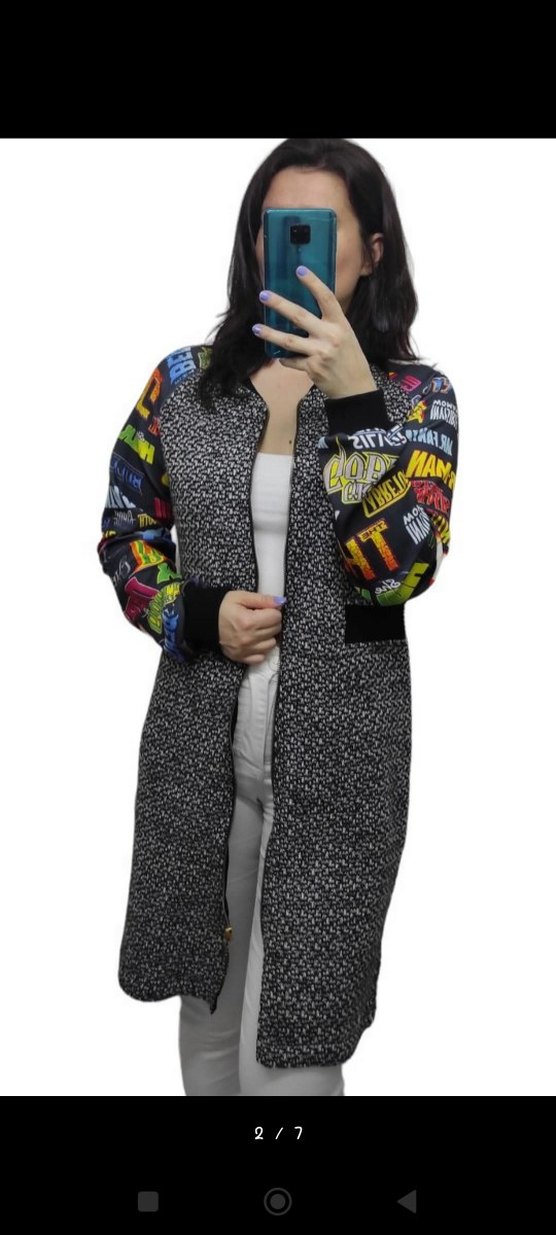 Renkli Desenli Kapüşonlu Uzun Kadın Ceket - Görsel 2