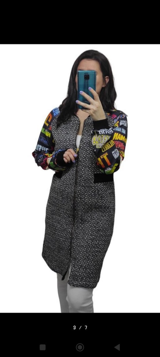 Renkli Desenli Kapüşonlu Uzun Kadın Ceket - Görsel 3