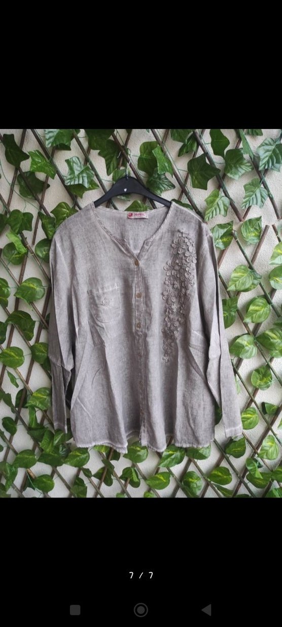 Nakışlı V Yaka Düğmeli Keten Gömlek - Görsel 4