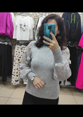 Gri Triko Kadın Uzun Kollu Kazak - Görsel 7