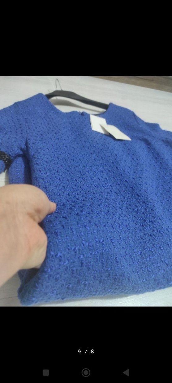 Parlak Mavi Mini Kadın Günlük Elbise-tuvid kumaş - Görsel 4