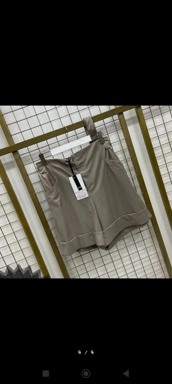 Kadın Bej Kemerli Yüksek Bel deri Şort - Görsel 4