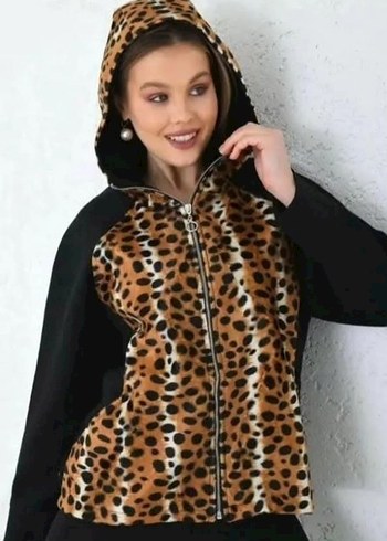 Kahverengi Leopar Desenli Kapüşonlu Kadın Mont - Görsel 2