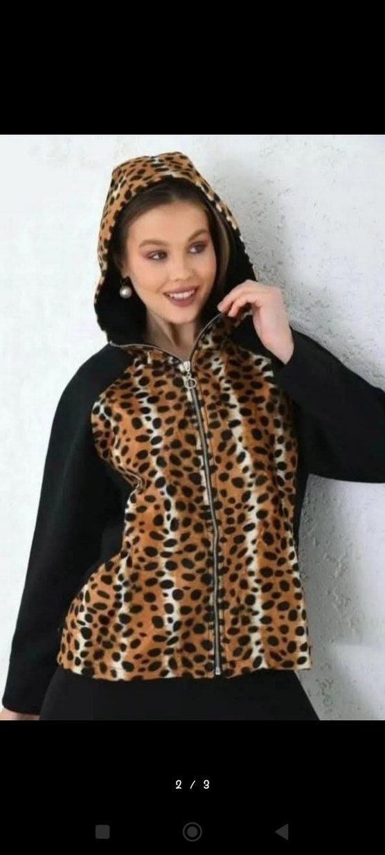 Kahverengi Leopar Desenli Kapüşonlu Kadın Mont - Görsel 2