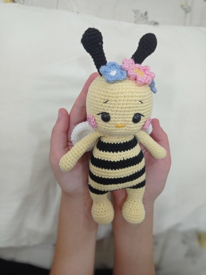 Renkli Çiçekli Sarı Arı Peluş Oyuncak amigurumi - Görsel 2