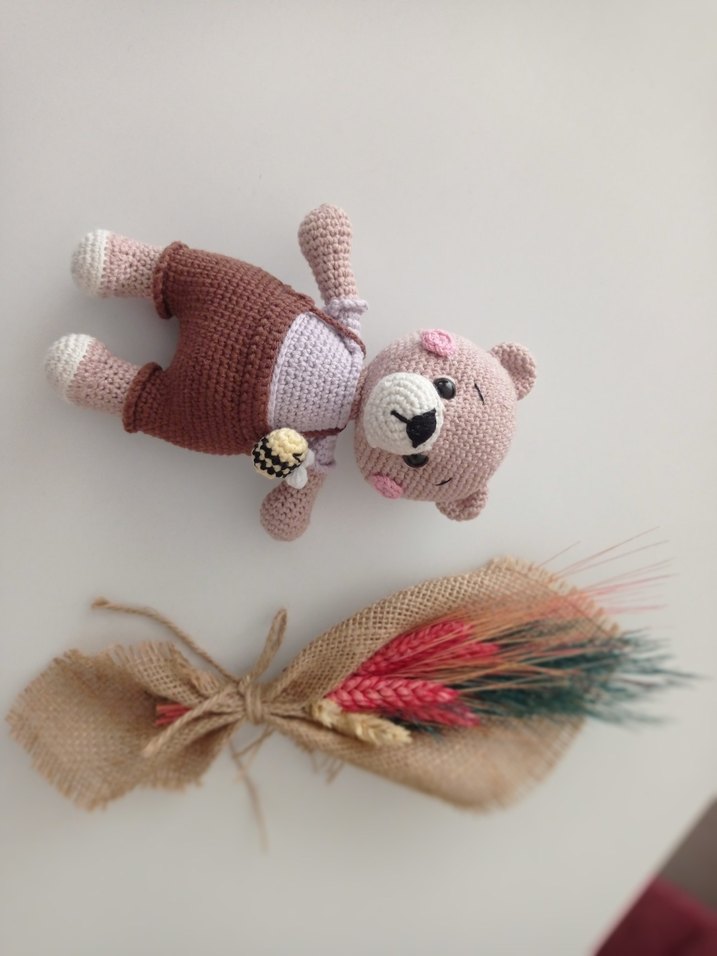 El Yapımı Kahverengi Gri Peluş Ayıcık amigurumi - Görsel 3