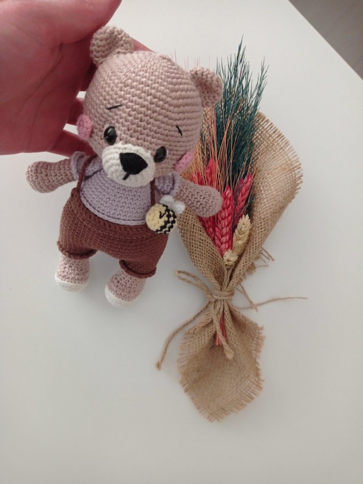 El Yapımı Kahverengi Gri Peluş Ayıcık amigurumi - Görsel 2