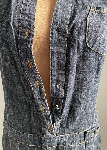 Kemerli Kolsuz Midi Kot Elbise - Görsel 3