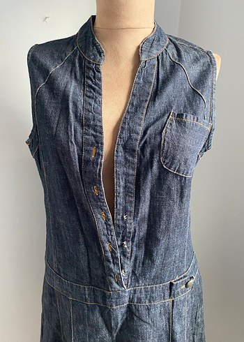 Kemerli Kolsuz Midi Kot Elbise - Görsel 2