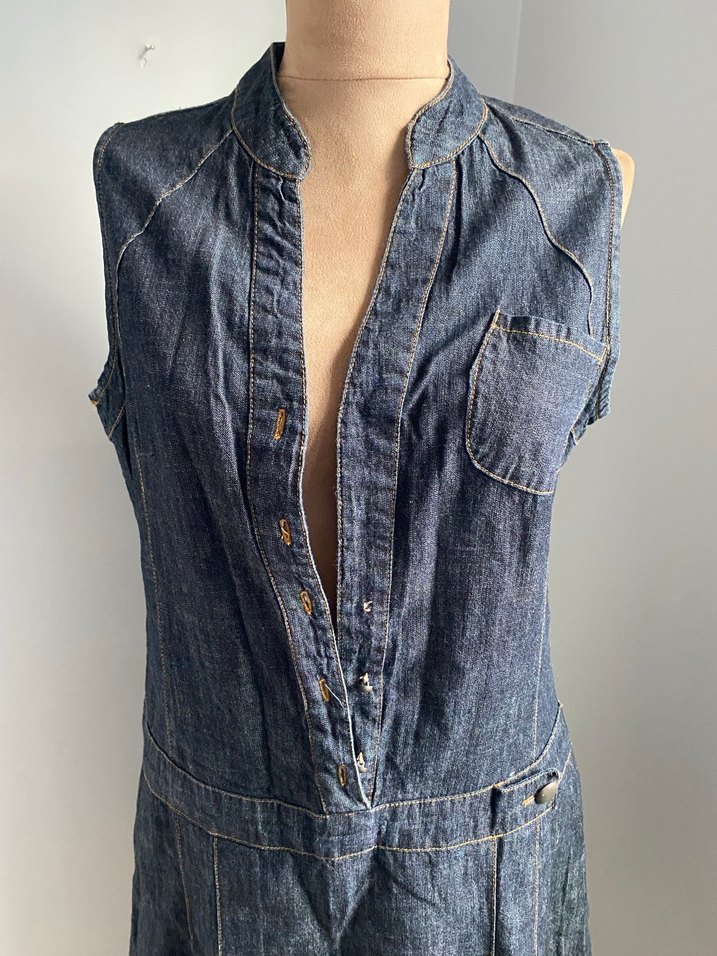 Kemerli Kolsuz Midi Kot Elbise - Görsel 2