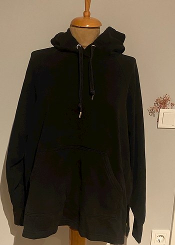 Siyah Kapüşonlu Oversize Sweatshirt - Görsel 3