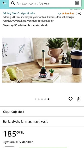 Edding 28 EcoLine beyaz yazı tahtası kalemi, 4'lü set, karışık r - Görsel 7