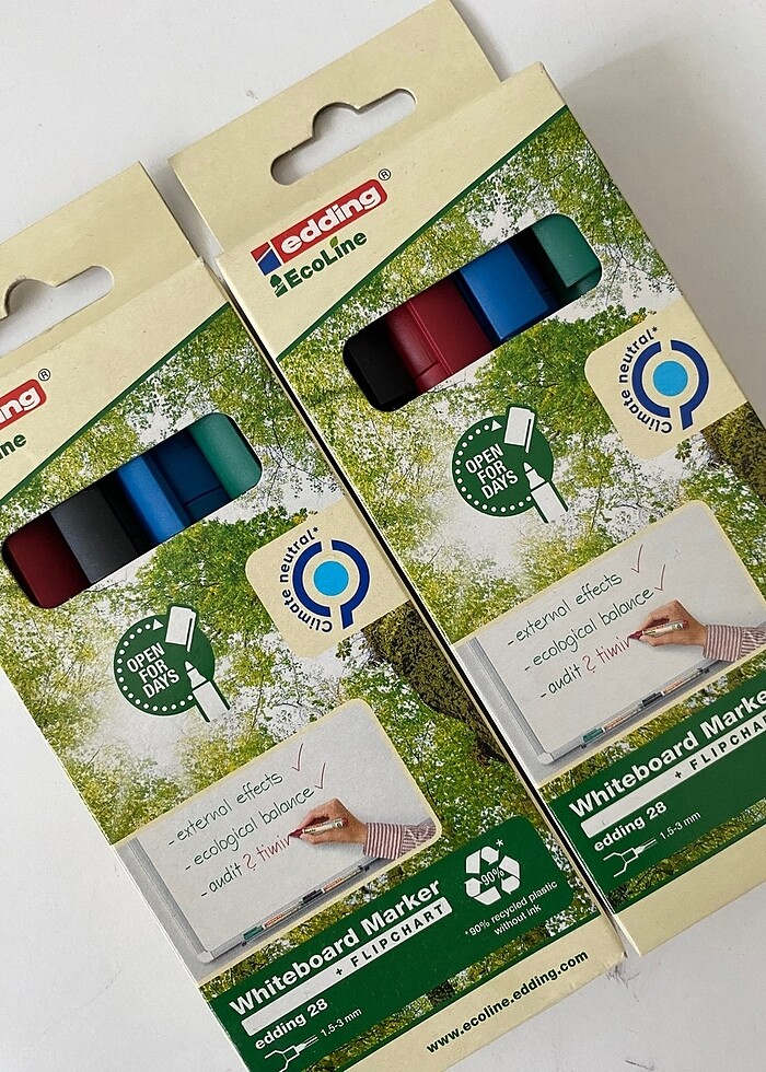 Edding 28 EcoLine beyaz yazı tahtası kalemi, 4'lü set, karışık r - Görsel 2