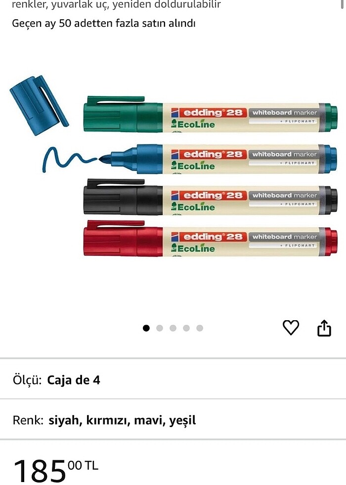 Edding 28 EcoLine beyaz yazı tahtası kalemi, 4'lü set, karışık r - Görsel 4