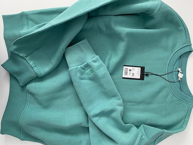 s Beden turkuaz Renk Mavi Jeans kadın Sweatshirt